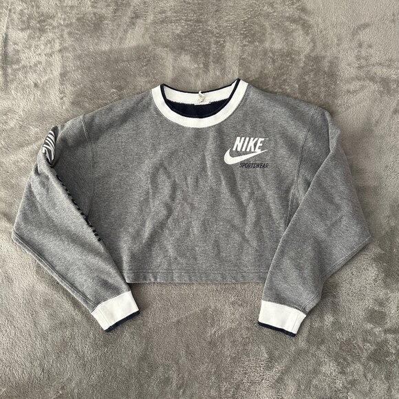 Nike Sportswear Reversible Cropped Fleece Sweatshirt Women's SMALL Gray - Picture 1 of 8